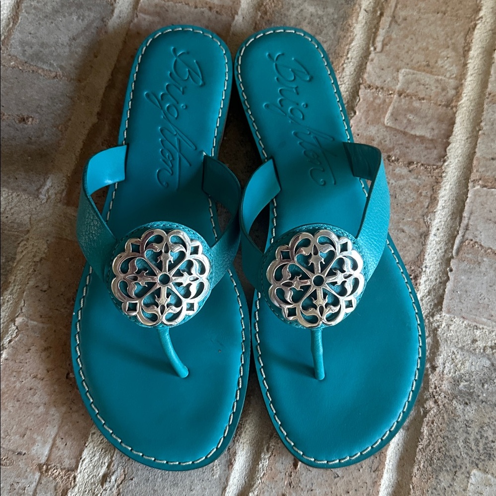 Brighton 9 Alice Women's Turquoise Sandals with Silver Accents - Picture 2 of 6